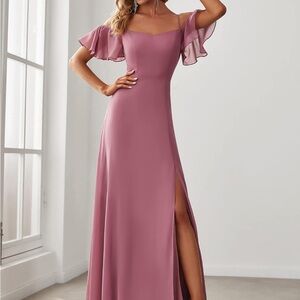 Ever Pretty Pink Flutter Sleeve Off-Shoulder Maxi Dress